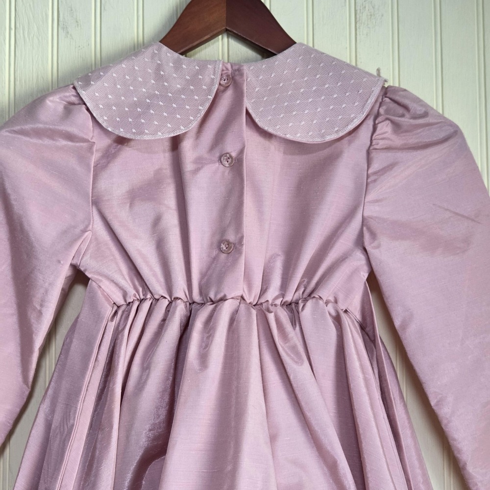 Bonnie Jean Dress Girls 8 Pink Satin Lace Collar Long Sleeve Formal Knee Length